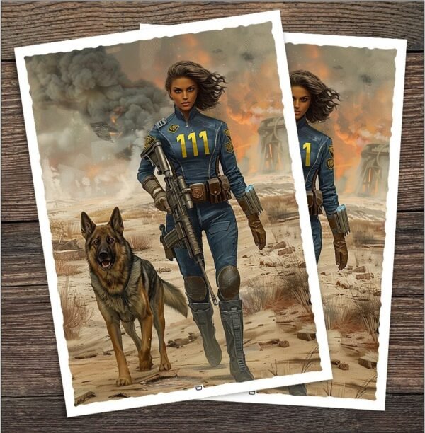 Fallout Inspired Custom Card Game Sleeves - Woman Survivor and Dog - Custom Printed Sleeves 100pk for Magic and Card Games
