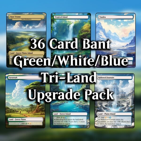 Bant (green/white/blue) mtg proxy dual land pack - 36 custom cards for commander - mtg dual land proxy tri land proxies - 6 fetch lands