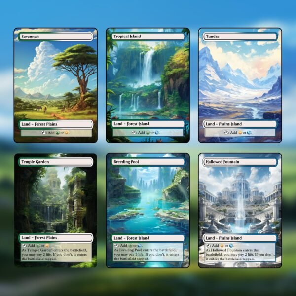 Bant (green/white/blue) mtg proxy dual land pack - 36 custom cards for commander - mtg dual land proxy tri land proxies - 6 fetch lands - Image 2