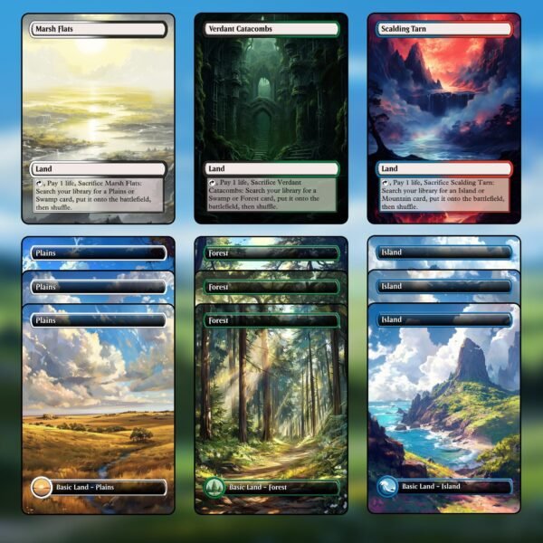 Bant (green/white/blue) mtg proxy dual land pack - 36 custom cards for commander - mtg dual land proxy tri land proxies - 6 fetch lands - Image 6