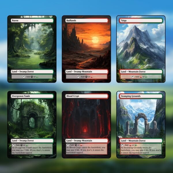 Jund (Black/Red/Green) MTG Proxy Dual Land Pack - 36 Custom Cards for Commander - 6 Fetch Lands - Image 2