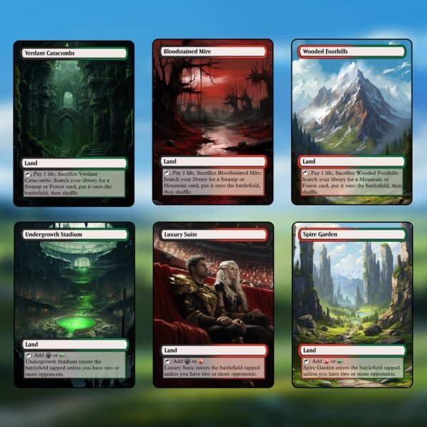 Jund (Black/Red/Green) MTG Proxy Dual Land Pack - 36 Custom Cards for Commander - 6 Fetch Lands - Image 3