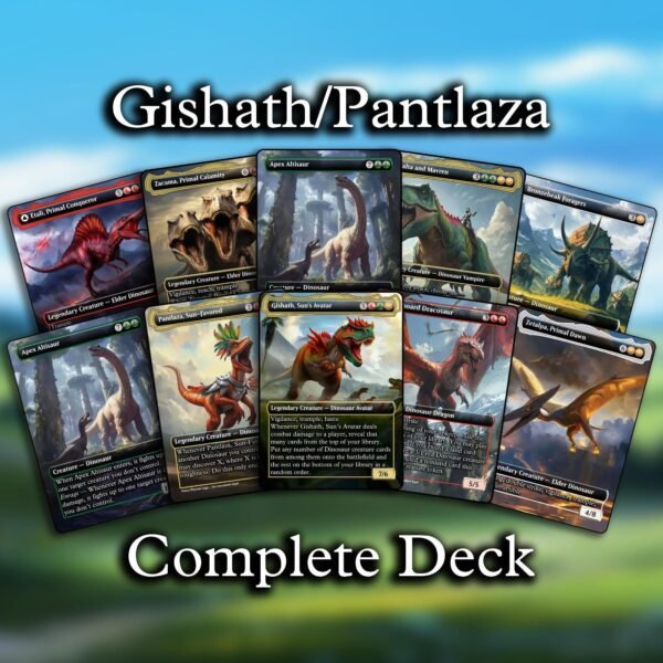 Gishath Sun's Avatar/Pantlaza Sun Favored Complete Dino Deck MTG Proxy - 126 Custom Art MTG Cards - Both Commanders