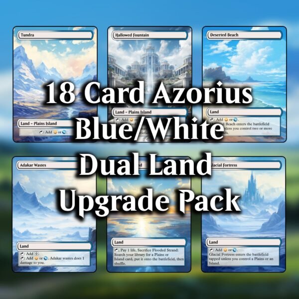 Azorius (Blue and White) Dual Land MTG Proxy Pack - 18 Custom Game Cards for Commander - MTG Dual land proxies - 7 Fetch Lands