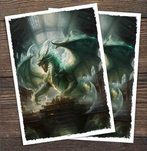 Library dragon wurm sleeves - 100pk custom art sleeves for magic and other card games - perfect for miirym mtg dragon decks - torn border
